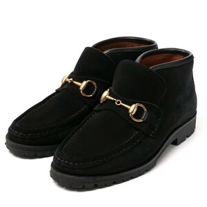 GQ8170*イタリア製*GUCCI グッチ*Size 36C*ホースビット*スエードレザー*シューズ/モカシン/ローファー/ショートブーツ/革靴*黒*ブラック