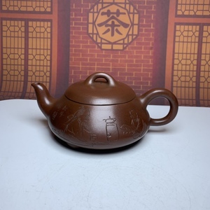 【聚寶齋*紫砂細密彫*石瓢壺】茶壺 茶道具 茶道聖品 中国時代美術 造型精美 容量：380cc