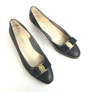 イタリア製☆Salvatore Ferragamo/フェラガモ☆本革/レザー/パンプス【size:7.5/black/黒】リザード/pumps/Shoes/high heels◇bQ-597