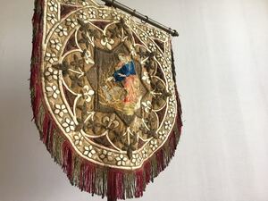 歴史資料 稀少 17世紀イタリア 手刺繍金糸銀糸 キリスト図 タペストリー　】キリスト教キリシタン イコン マリア様 宗教美術 舶来 Jesus