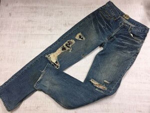 NYLAUS JEANS ナイラス アメカジ サーフ 和柄 クラッシュ・リペア・ダメージ加工 ジーンズ デニムパンツ ボトムス メンズ ジップフライ L