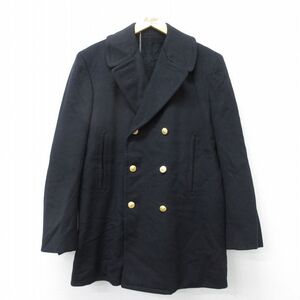 M/古着 長袖 ミリタリー コート メンズ 80s NAVAL ロング丈 黒 ブラック 内側ボア 23nov30 中古 アウター