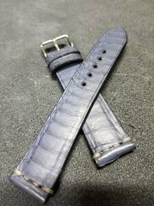 20mm 本物 パイソン (蛇腹革)時計ベルト 裏側防水 艶消しネイビー genuine python leather