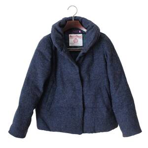 【美品】アースミュージック × ハリスツイード ダウンジャケット M レディース ネイビー 紺 tqe earth music&ecology × Harris Tweed