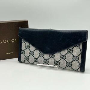 良品■GUCCI 長財布 OLD GUCCI オールドグッチ GG柄 ヴィンテージ レザー PVC ネイビー　CG280903A