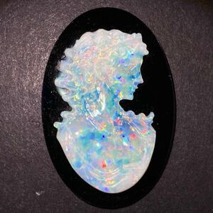 遊色効果!!●オパールカメオ37.5ct●o 約44.9×30.0mm 宝石 ジュエリー opal cameo jewelry 貴婦人 遊色 w4B14