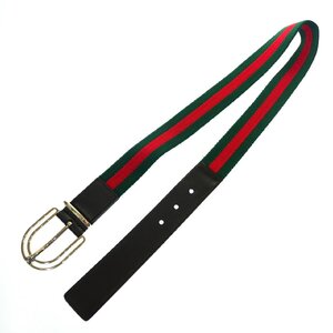 1円スタート GUCCI グッチ キャンバス レザー ベルト ゴールド金具 ブラウン レッド グリーン シェリーライン ファッション 小物