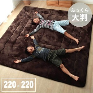 【新品】大判 こたつ敷布団/ラグマット 〔ブラウン 約220×220cm〕 正方形 洗える 弾力性 クッション性 〔リビング〕〔代引不可〕