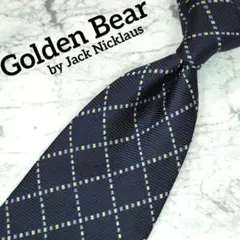 【Golden Bear】ネクタイ　バイアスチェック柄　紺　ネイビー　ロゴマーク