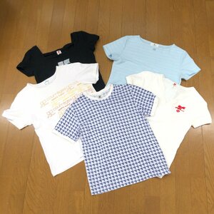 ●Courreges クレージュ カットソー Tシャツ サマーニット セーター 5点セット 38(M)/9R(M) まとめ 半袖 ロゴ刺繍 レディース 女性用