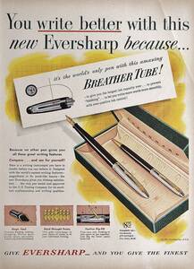 稀少・広告！1951年エバーシャープ万年筆広告/Eversharp Pen/シャープペンシル/文房具/P-1