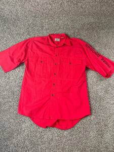 Ground Zero Mens Button Front Shirt Spellout Red Medium M Vintage 90s EUC 海外 即決