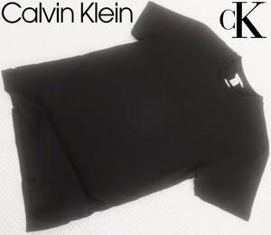 新品★カルバンクライン★シックな ブラック スリム Tシャツ★胸 ロゴ刺繍★半袖 カットソー 黒 L★Calvin Klein CK★631