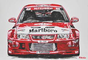 原画です。三菱　ランサーエボリューションVI　WRC　水彩画　旧車イラスト　　