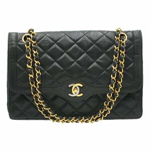 ★Z1490 シャネル パリ限定 マトラッセ ラムスキン ダブルフラップ チェーン ショルダーバッグ ブラック CHANEL ヴィンテージ レディース★