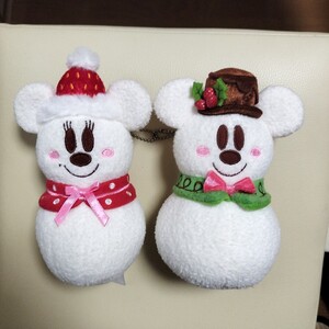 TDR クリスマス 雪だるま ぬいぐるみバッジ ミッキー＆ミニー