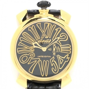 GAGA MILANO(ガガミラノ) 腕時計■美品 マヌアーレ46 5087.02 メンズ 型押し加工/LIMITED EDITION 黒