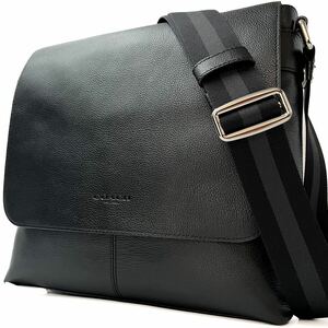 【極美品】COACH コーチ メンズ ビジネス メッセンジャーバッグ ショルダー クロスボディ 斜め掛け レザー A4 通勤 ロゴ 本革 ブラック 黒