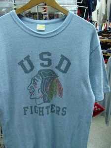 【使用感強め】日本製 スタンダードカリフォルニア USD FIGHTERS ヘビーウエイト Tシャツ 杢水色 (M)　