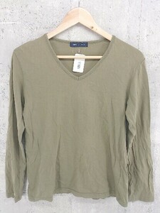 ◇ SHIPS シップス Vネック 長袖 Tシャツ カットソー M カーキ *