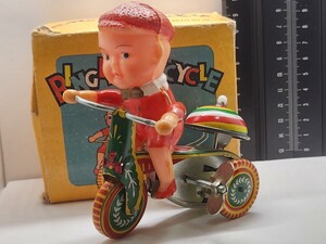 動作確認済 中国製 昭和 レトロ ゼンマイ式RINGING TRICYCLE子供と三輪車[24K16検]BurikiフィギュアFigurine箱付き 自転車 赤ちゃん