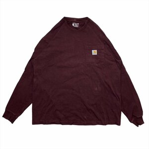 カーハート Tシャツ 長袖 ワインレッド carhartt 古着 メンズ L ストリート ポケット ワンポイント クリーニング済み