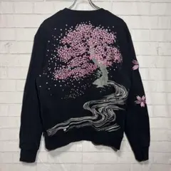 1点物！刺繍 桜の木 スウェット "錦" 黒 ヴィンテージ