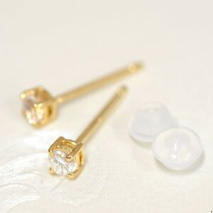 【バラ売り/1個】 ピアス 18金 イエローゴールド 天然石 ダイヤモンドのスタッドピアス 直径3.0mm｜パワーストーン レディース メンズ