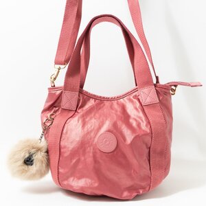 kipling キプリング 2WAY ショルダーバッグ ハンドバッグ 肩掛け 斜めがけ 手持ち鞄 ポリエステル メタリックピンク系 軽量 カジュアル 鞄