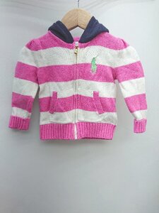 ◇ RALPH LAUREN ビッグポニー ボーダー キッズ 長袖 ニット パーカー サイズ80 80/48 ピンク ホワイト レディース P