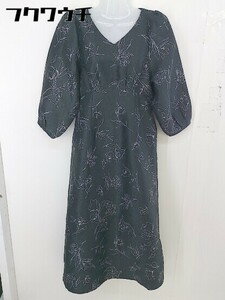 ◇ natural couture NICE CLAUP 総柄 長袖 ロング ワンピース サイズF グレー系 レディース