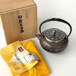 M-4578 ☆ 1円スタート ☆ 南部鉄器 砂鉄急須瓶 岩鋳造 共箱 共布 栞 茶道具 煎茶道具 鉄瓶 鉄器 茶器