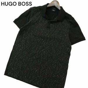 HUGO BOSS ヒューゴボス 春夏 SLIM FIT 最高級エジプト糸★ ストレッチ デザイン柄 切替 半袖 ポロシャツ Sz.S　メンズ 黒　A4T06842_6#A