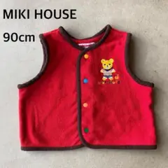 MIKI HOUSE ミキハウス 90㎝　フリースベスト　刺繍クマ　赤レッド★1