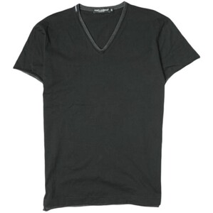 DOLCE＆GABBANA ドルチェアンドガッバーナ Jersey Contrast Trim Detail T-Shirt レイヤードVネックTシャツ G8N27T G7AB7 46 BLACK g20508