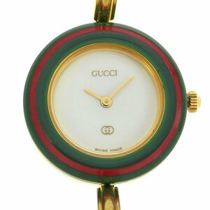 1円 不動 ジャンク グッチ GUCCI 1100-L クオーツ チェンジベゼルウォッチ 白文字盤 GP×GP レディース 腕時計