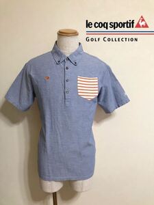 【良品】 le coq sportif GOLF COLLECTION ルコック ゴルフ 切替し ボタンダウン ボーダー シャツ トップス サイズLL 半袖 デサント QG2805