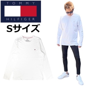 トミーヒルフィガー ロンT 長袖 Tシャツ 09T3118 ホワイト Sサイズ 刺繍ロゴ ワンポイントロゴ メンズ レディース TOMMY HILFIGER 新品