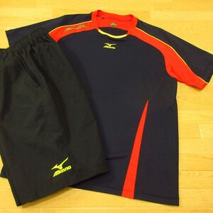 ◎使用少なめ！L 上下セット！ MIZUNO Pro ミズノ 野球◆ジャージ / 半袖 Tシャツ&ハーフ ショートパンツ 練習 速乾！◆メンズ 紺黒◆B4855