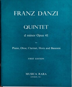 ダンツィ ピアノと木管楽器のための五重奏曲 ニ短調 Op.41 輸入楽譜 DANZI Quintett (Piano,Oboe,Clarinet,Horn and Bassoon) 洋書