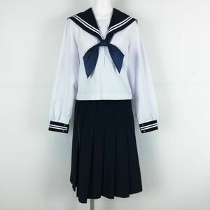 1円 セーラー服 スカート スカーフ 上下3点セット 大きいサイズ 中間服 白2本線 女子 学生服 中学 高校 白 制服 中古 ランクC NA6428