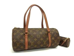 1円 ■美品■ LOUIS VUITTON ルイヴィトン M51365 モノグラム パピヨン30 円筒型 ポーチ付き ハンドバッグ トート ブラウン系 FG3246