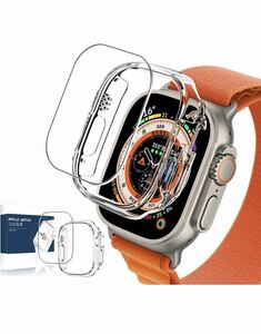 Apple Watch Ultra 49mm 專用 ケース クリア (2枚) + ガラスフィルム (2枚)Apple Watch Ultra PC素材 + AGC旭硝子素材製 高透過率 9H硬度