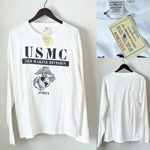 ★【新品 名作 国内正規品】 AVIREX アビレックス コットン USMC アメリカ海兵隊 ロゴ クルーネック 長袖 Tシャツ ロンTシャツ XL ホワイト