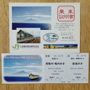 JR北海道 サロベツトロッコ号記念往復乗車券(見本品)＆乗車証明書