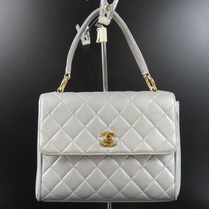 92176★1円スタート★CHANEL シャネル 中綺麗 マトラッセ ココマーク ターンロック ヴィンテージ ハンドバッグ ラムスキン シルバー