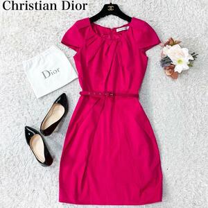 現行タグ CHRISTIAN DIOR クリスチャンディオール ドレスワンピース ノースリーブワンピース ピンク M パーティー エレガンス ベルト