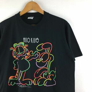 ビンテージ 80s【ガーフィールド】GARFIELD Tシャツ USA製 L JIM DAVIS 古着 アメカジ 猫 ねこ ネコ 犬 アニメ キャラT ネオンプリント