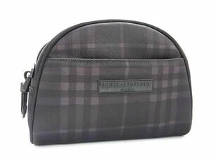 ■極美品■ BURBERRY GOLF バーバリー ゴルフ ナイロンキャンバス チェック柄 ポーチ マルチケース 小物入れ ブラック系 DG3377