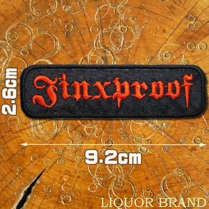 刺繍アイロンワッペン【JinxProof】ジンクスの証【LIQUOR BRAND】オールドスクール スラング 英語 単語 俗語 ホットロッド 長方形 黒赤